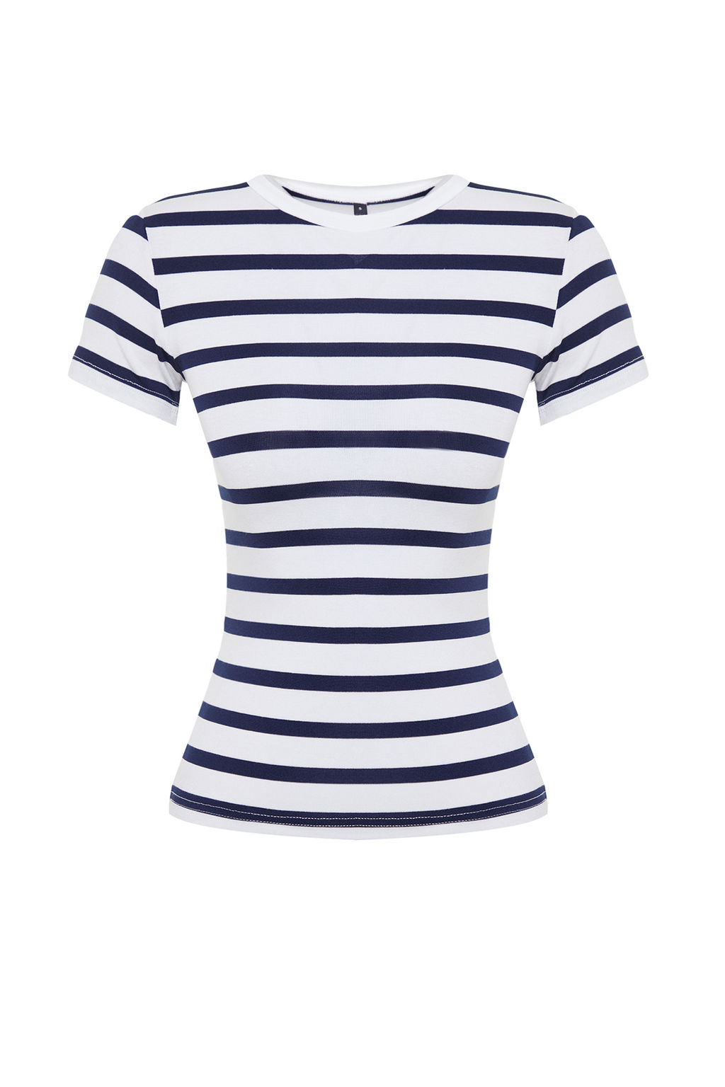 Lacivert Cizgili Viskoz/Yumusak Kumas Vucuda Oturan Esnek Orme Bluz TWOSS24BZ00296