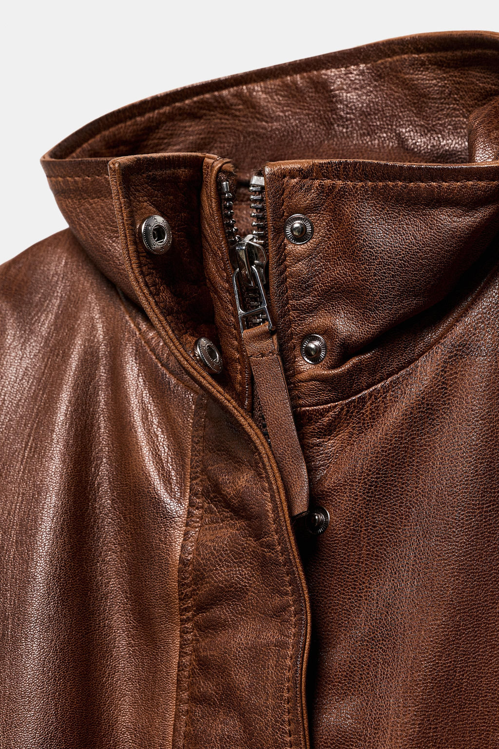 100% LEATHER BOMBER JACKET ZW COLLECTION LIMITED EDITION - Zara фото 9