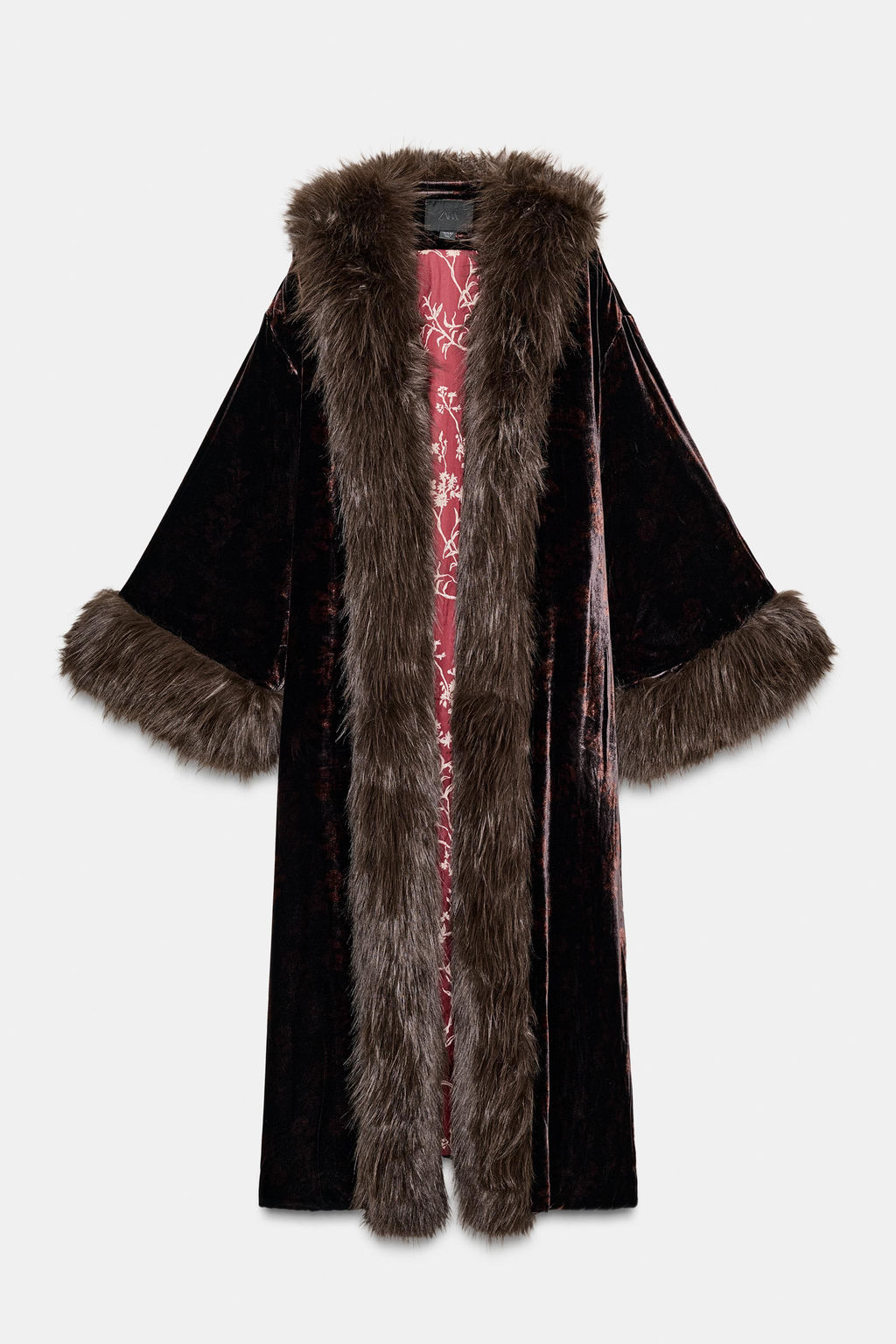 VELVET PRINTED FAUX FUR COAT - Zara фото 6