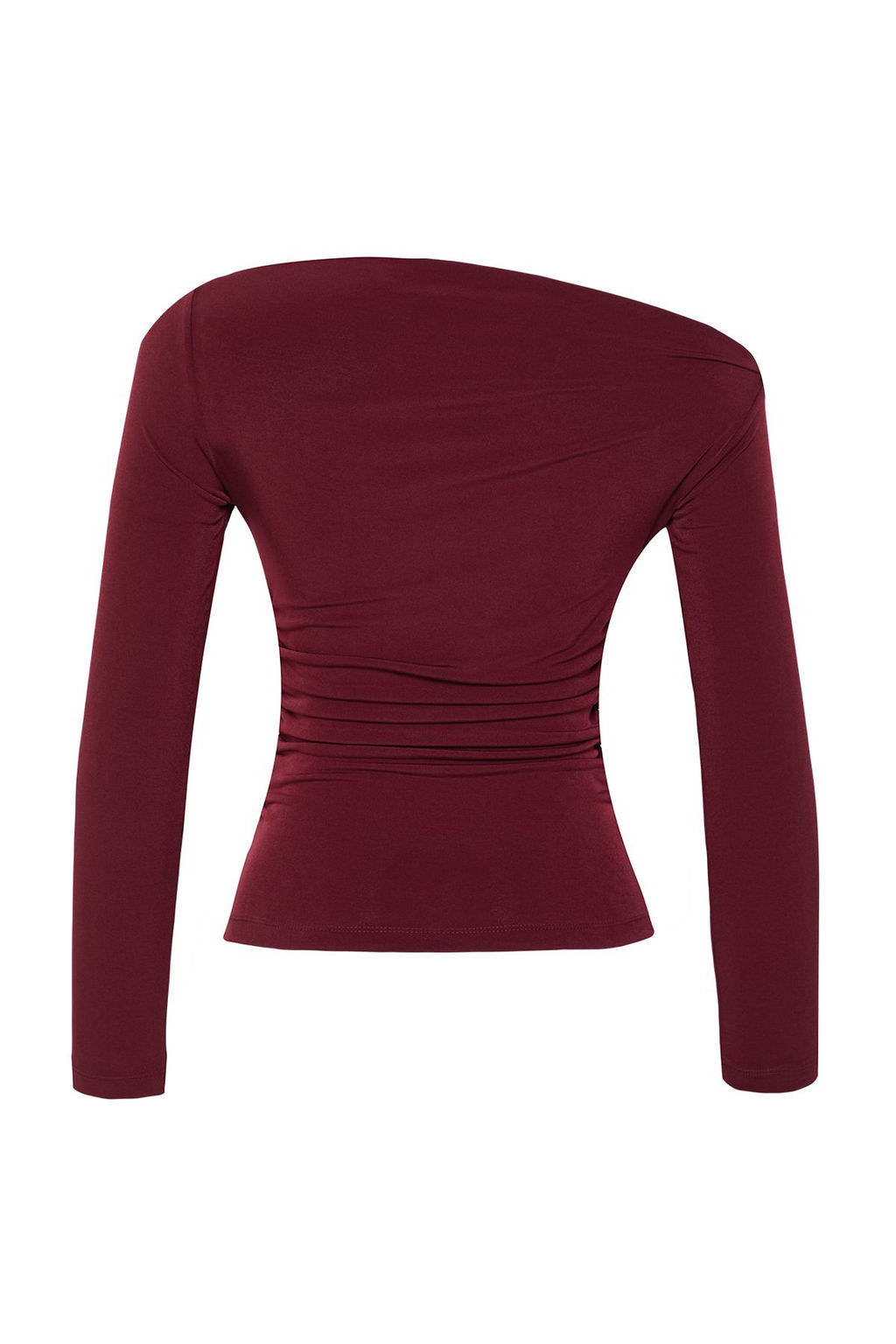 Bordo Buzgu/Drape Detayl? Fitted/Vucuda Oturan Uzun Kollu Esnek Orme Bluz TWOAW25BZ00248