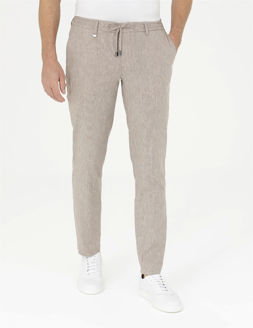 A__k Kahverengi Ex. Slim Fit Keten Kar___ml_ Kuma_ Pantolon