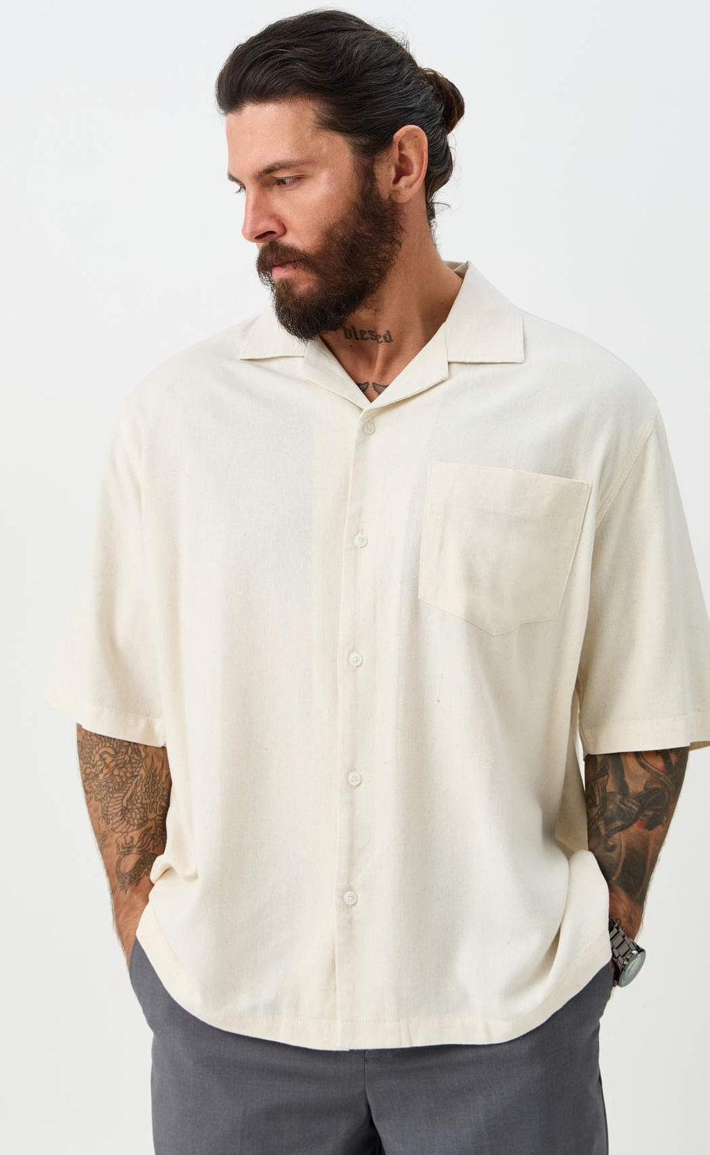 Рубашка к/р лен F611-0423 beige - Fine joyce фото 2