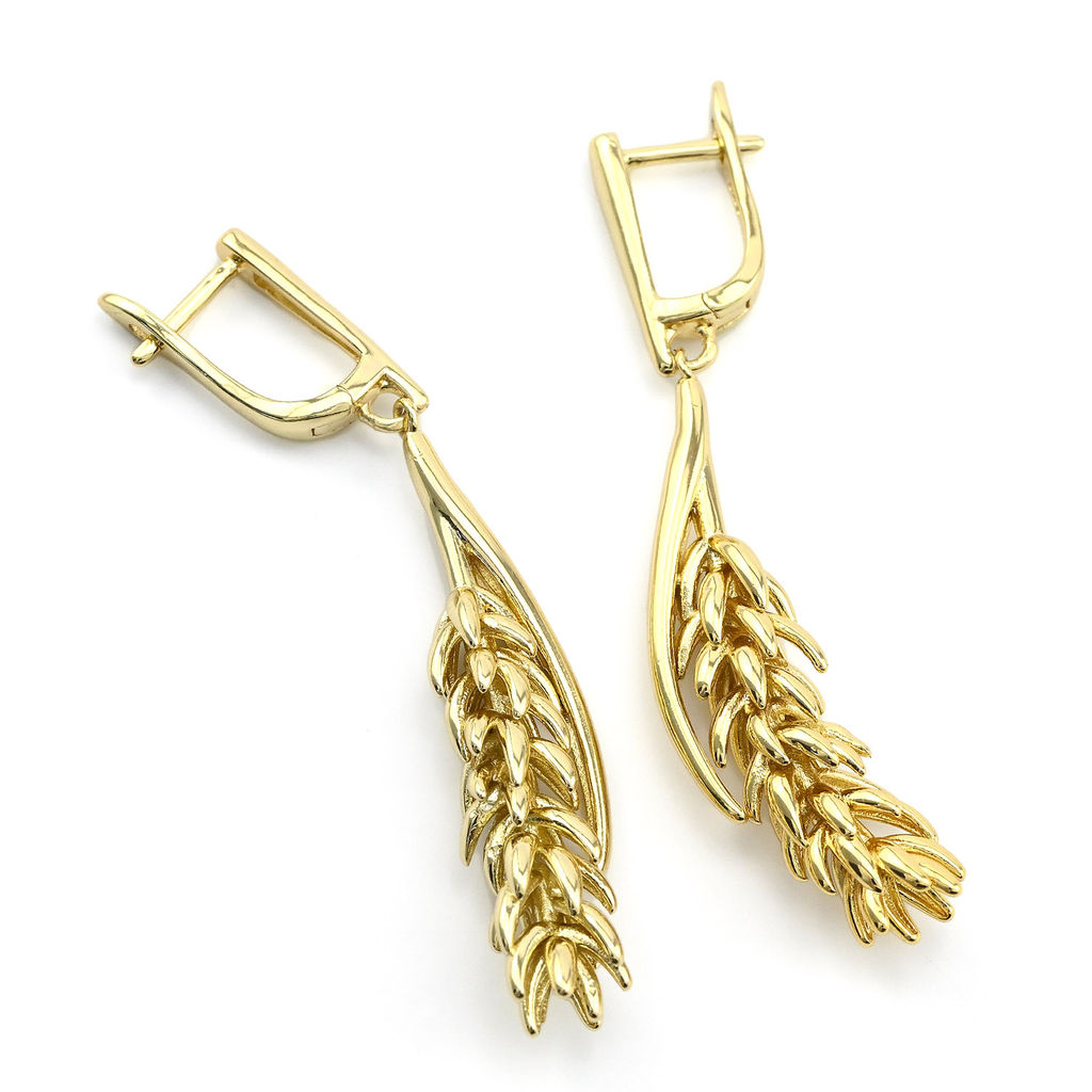 Серьги позолоченные Колос 54мм, 9г Радуга камня