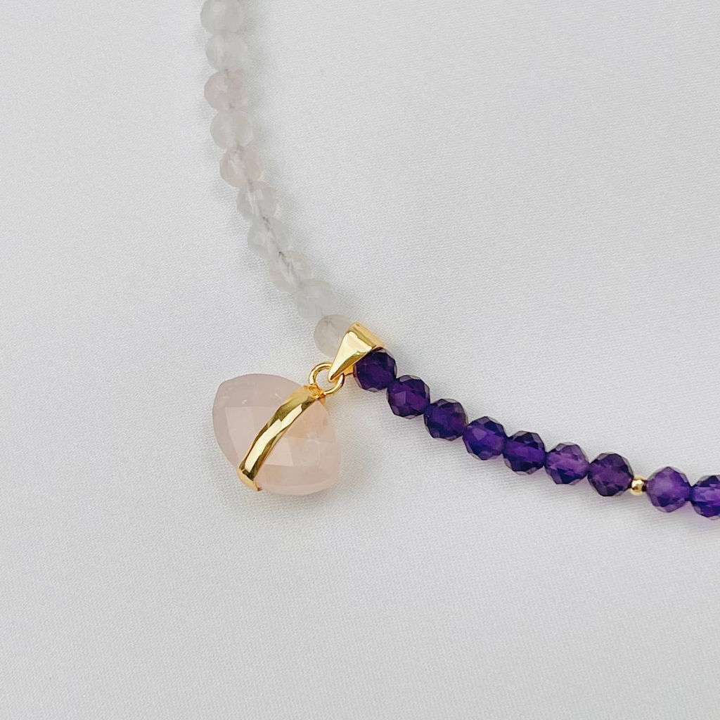 Колье из Розового кварца и Аметиста 42 см +