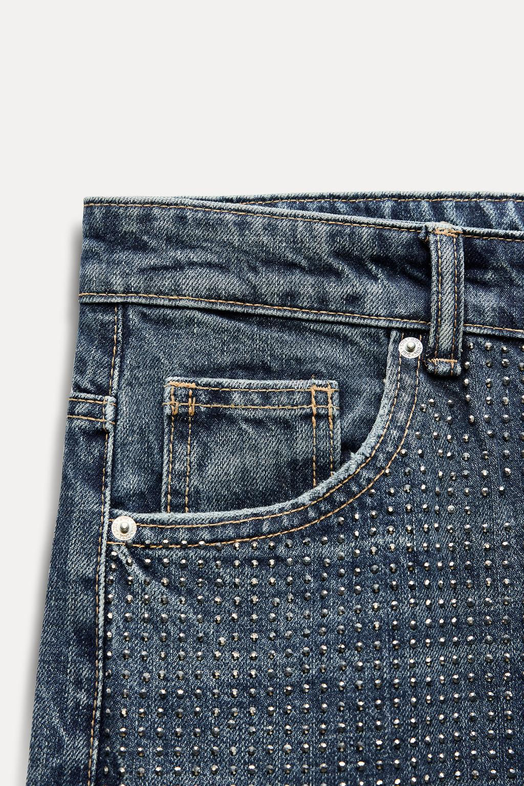 RELAXED MID-WAIST RHINESTONE JEANS - Zara фото 8