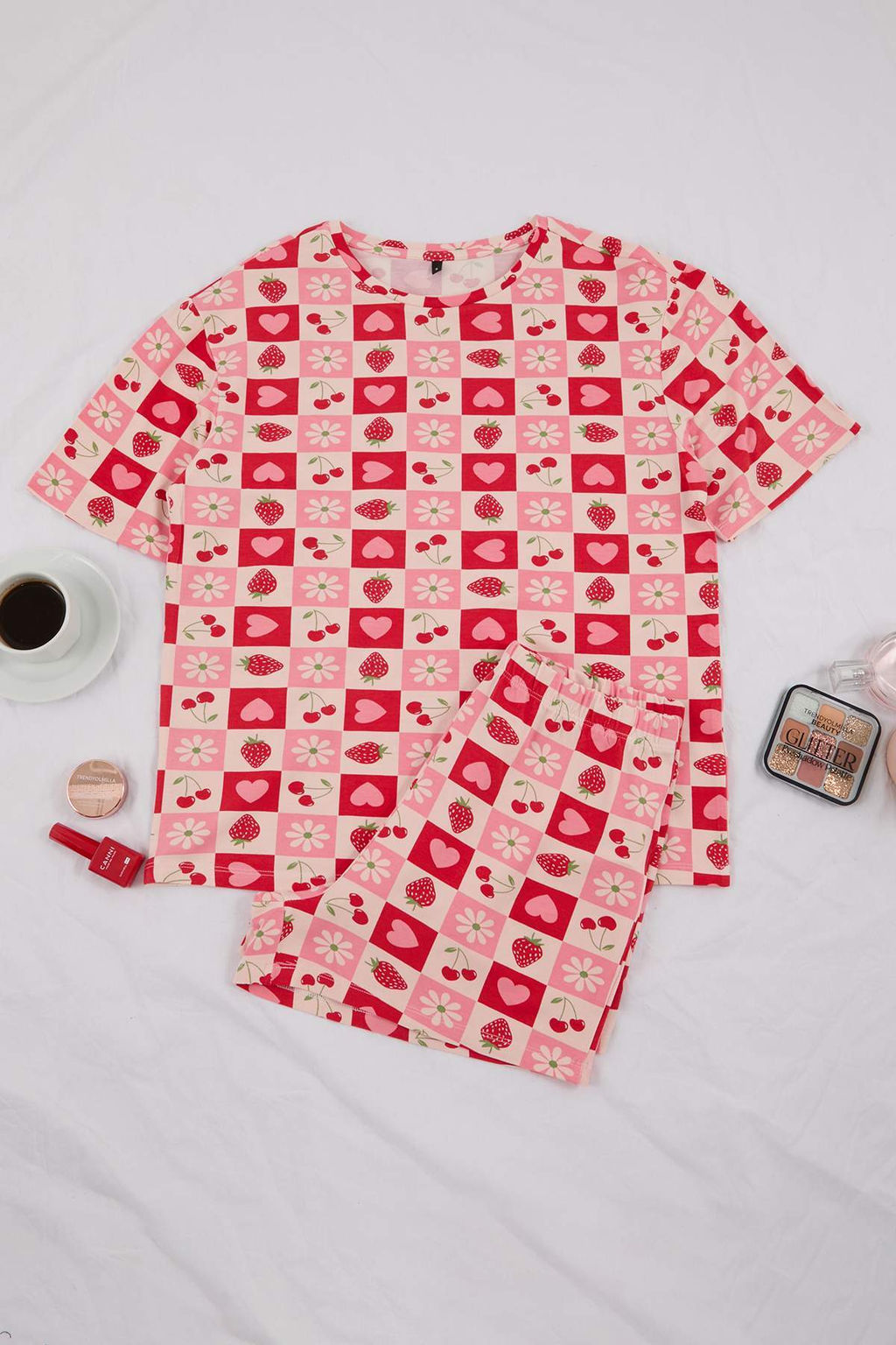 Pembe-Cok Renkli %100 Pamuk Kalp ve Meyve Bask?l? Orme Pijama Tak?m? THMSS26PT00048 - Trendyolmilla фото 5