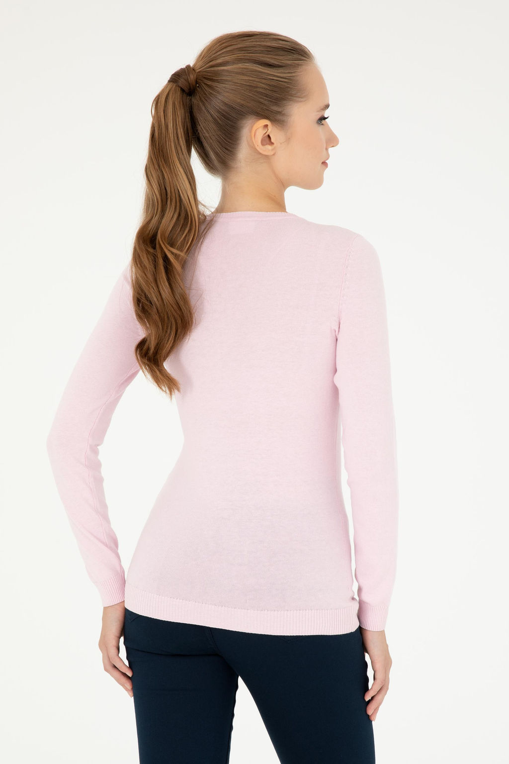 Женский розовый базовый свитер с v-образным вырезом Неожиданная скидка в корзине - U.s. polo assn фото 5
