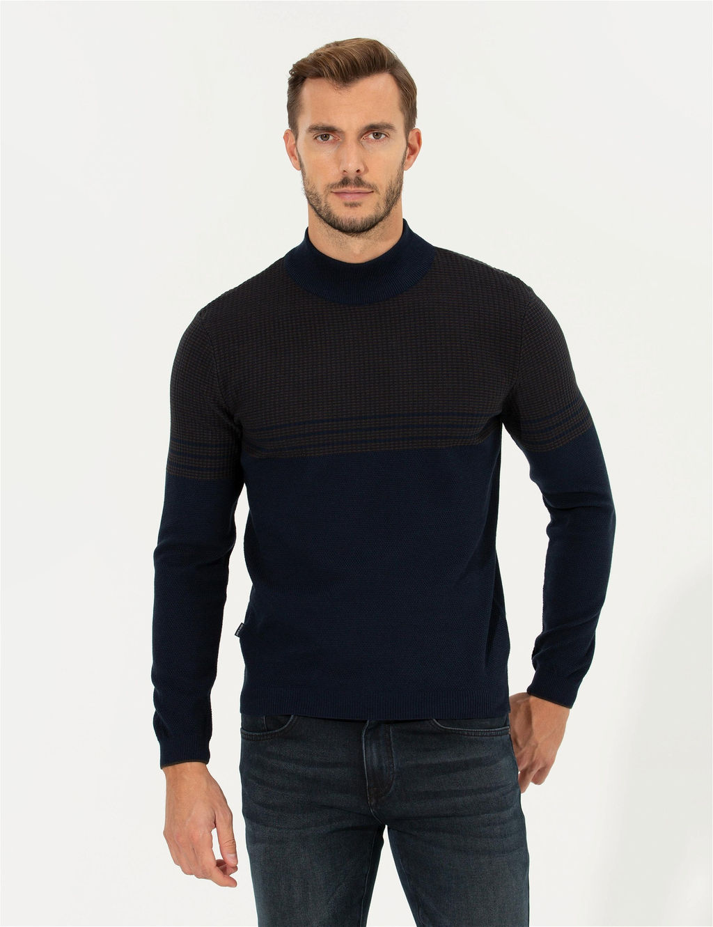 Lacivert Slim Fit Yar_m Bal_k__ Yaka Triko Kazak - Pierre cardin фото 4