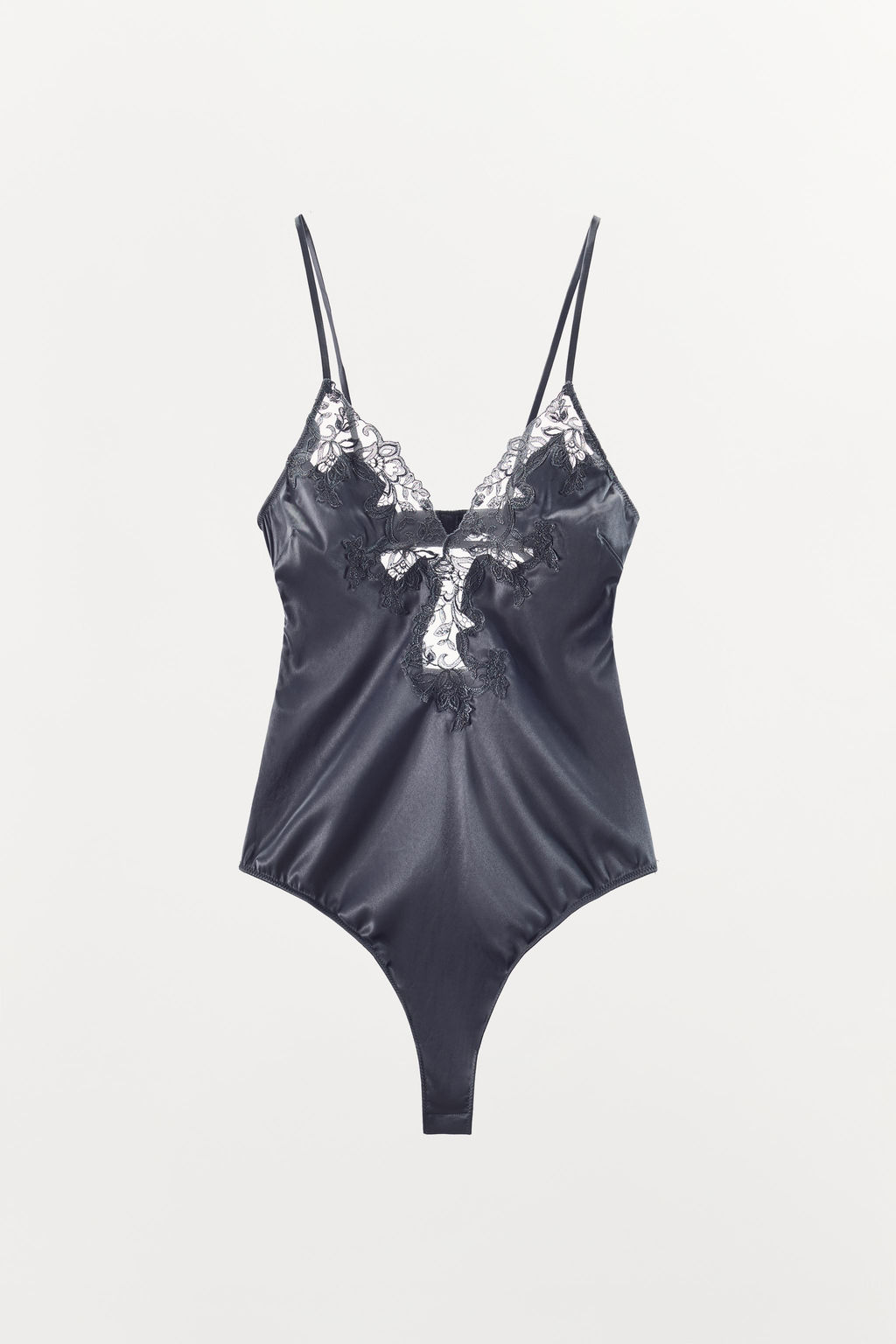 SATIN BODYSUIT WITH LACE TRIM - Zara фото 4