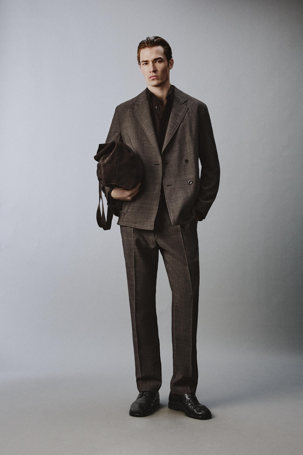 BLAZER CRUZADA TRAJE ESTRUCTURA 100% LANA / Marr?n