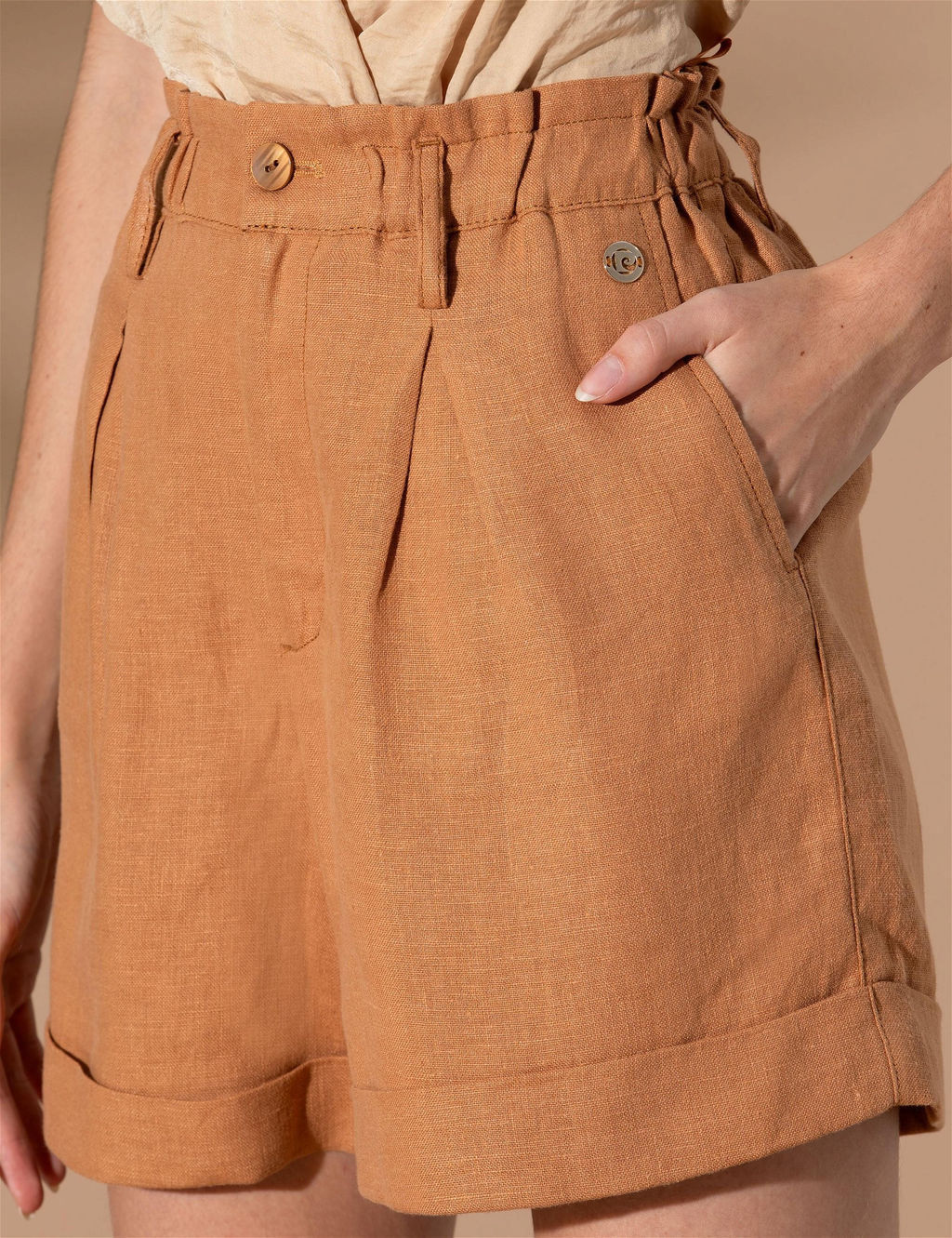 Kahverengi Keten Oversize Bermuda _ort - Pierre cardin фото 6