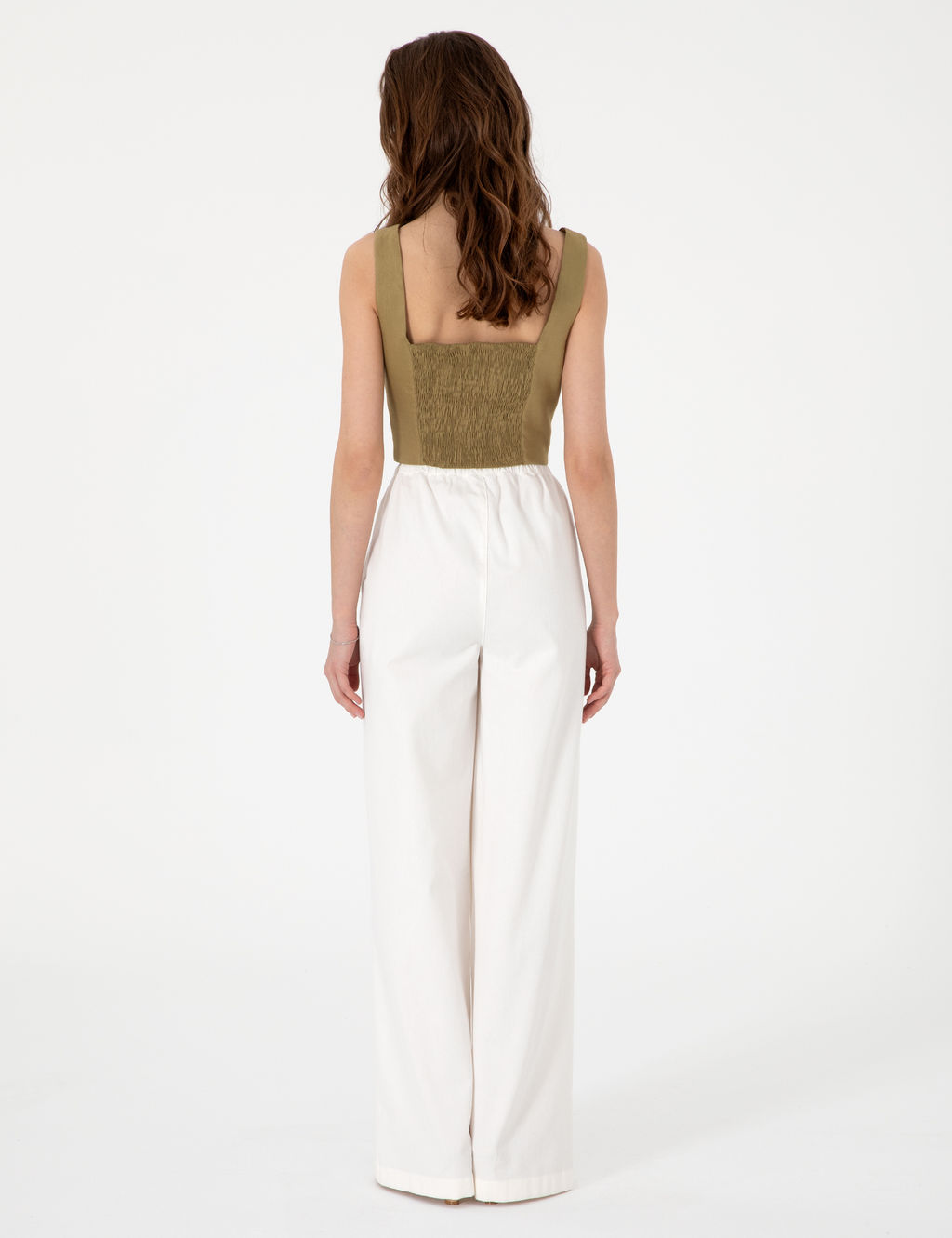 Beyaz Y_ksek Bel Loose Fit Pantolon