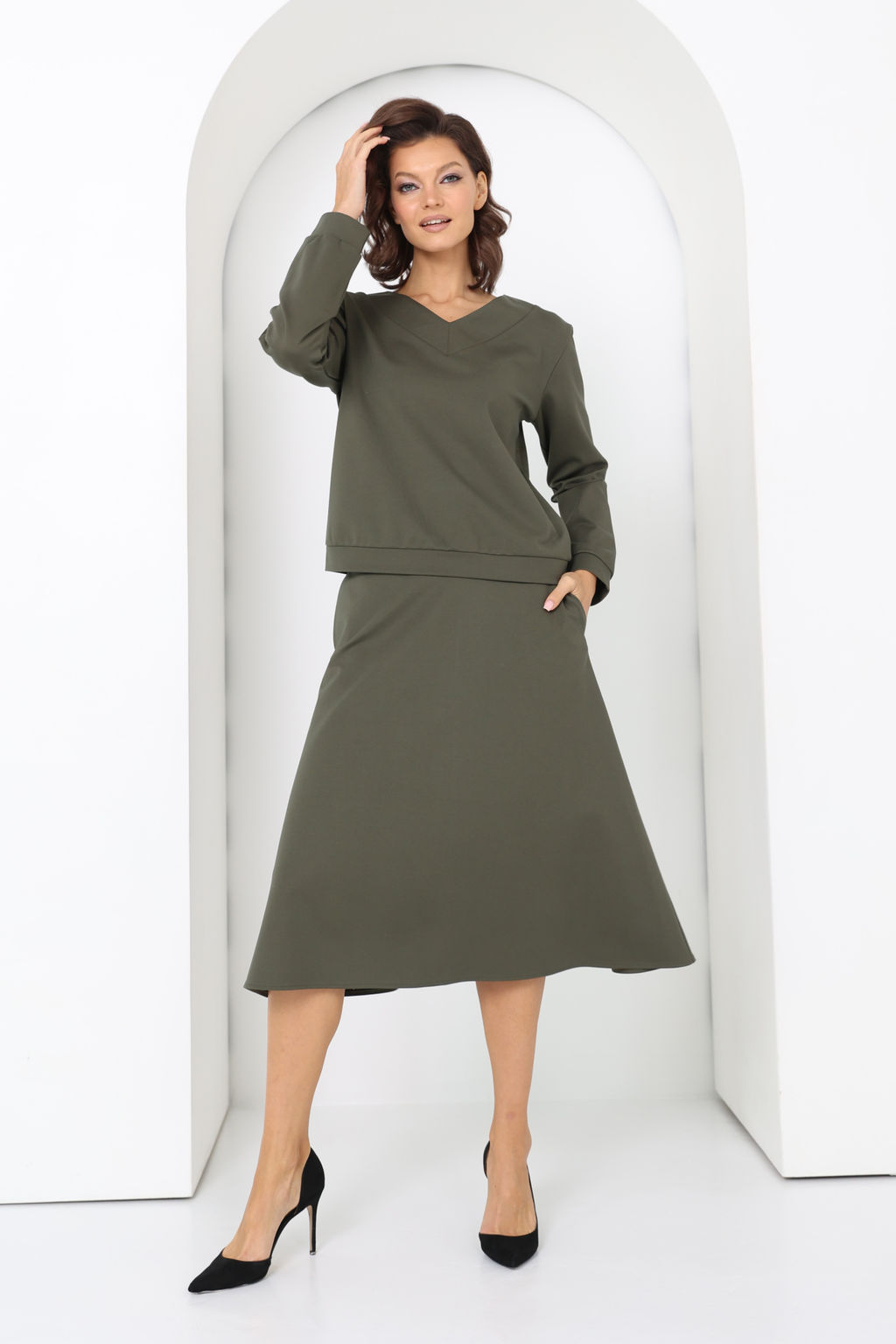 Юбка миди из трикотажа с карманами - Looklikecat фото 2