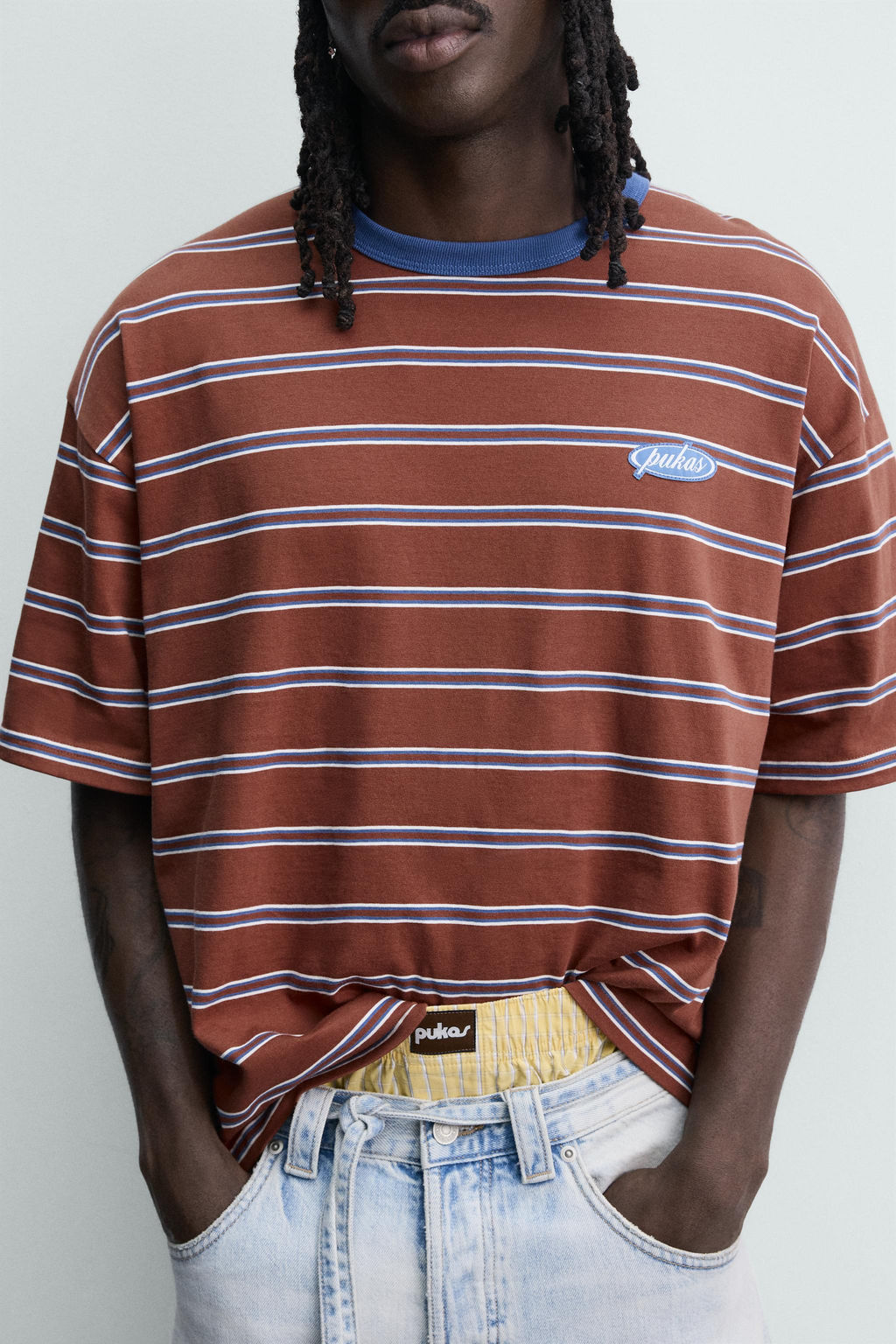CAMISETA JACQUARD RAYAS PUKAS SURF X ZARA / Rayas marrones