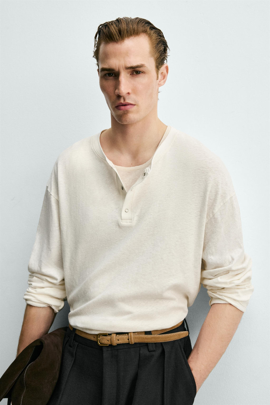 CAMISETA CUELLO PANADERO ALGOD?N - LINO / Blanco roto - Zara фото 12