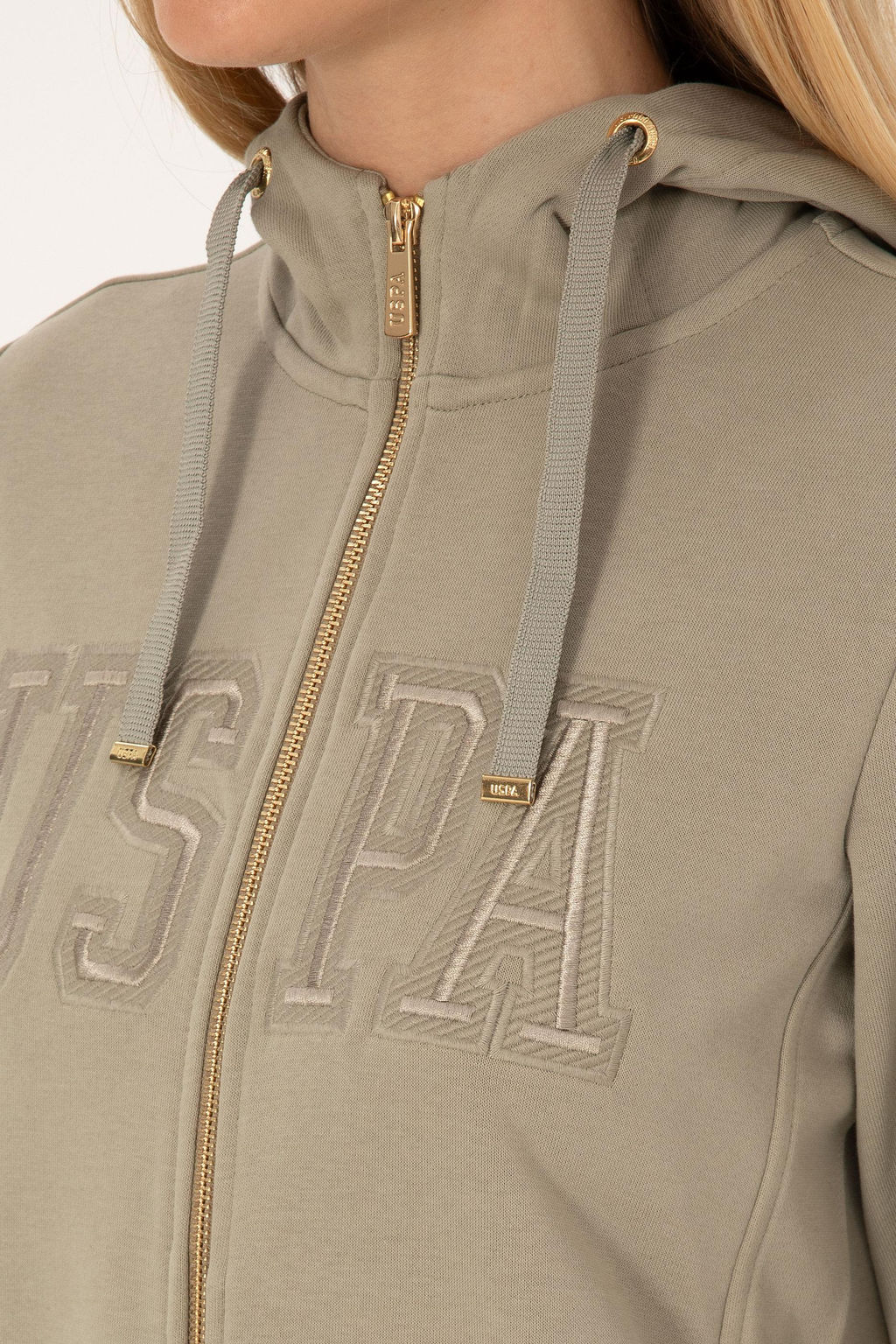 Kad_n A__k Haki Fermuarl_ Kap__onlu Basic Sweatshirt - U.s. polo assn фото 14