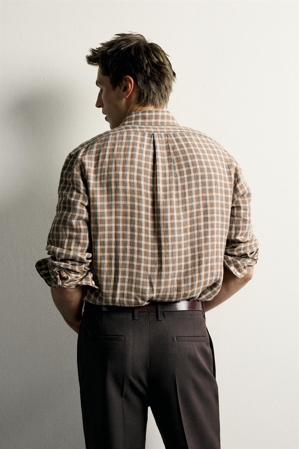 CAMISA CUADROS 100% LINO / Khaki - Zara фото 3