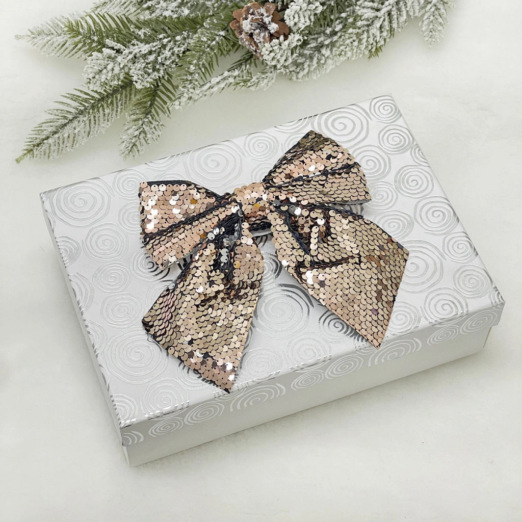 Бант на ёлку "Сияние" 16*17 см, Розовое золото