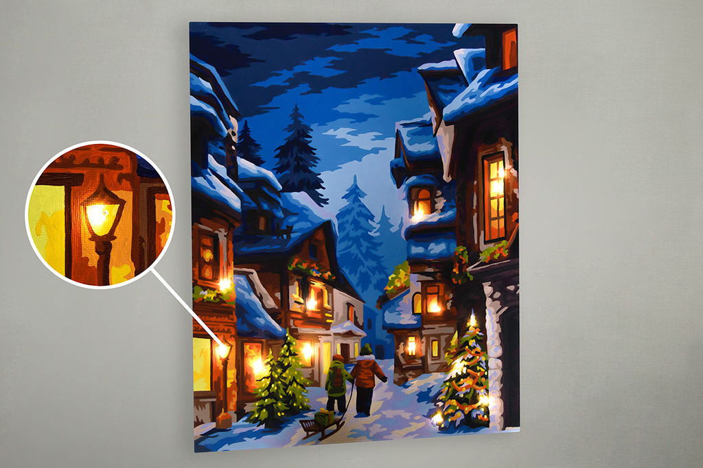 ФРЕЯ PNB/PLDD-186 Набор для раскрашивания по номерам ( со светодиодами ) 50 х 40 см Зимняя улочка