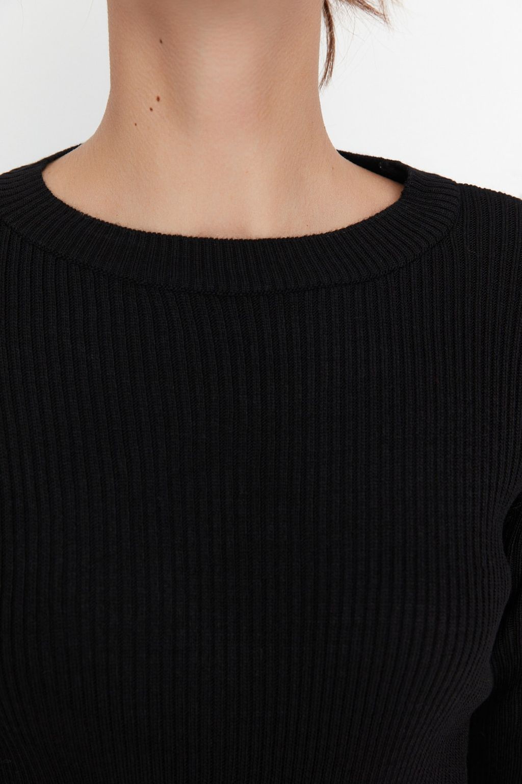 Siyah Basic Fitilli Triko Kazak TWOAW22KZ1708
