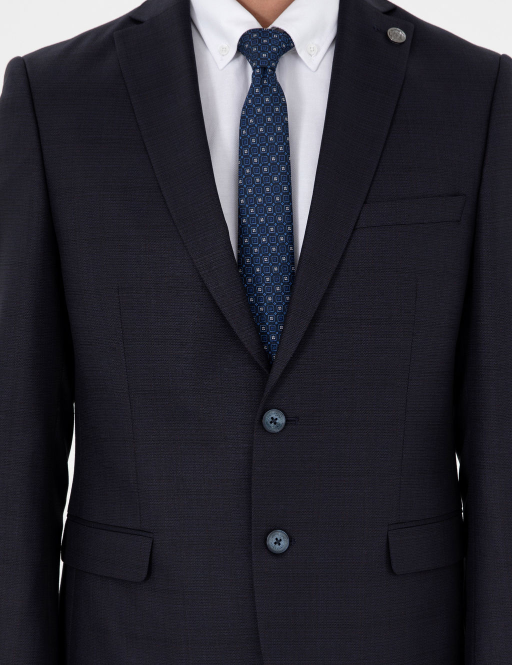 Lacivert Slim Fit Y_n Kar___ml_ Tak_m Elbise