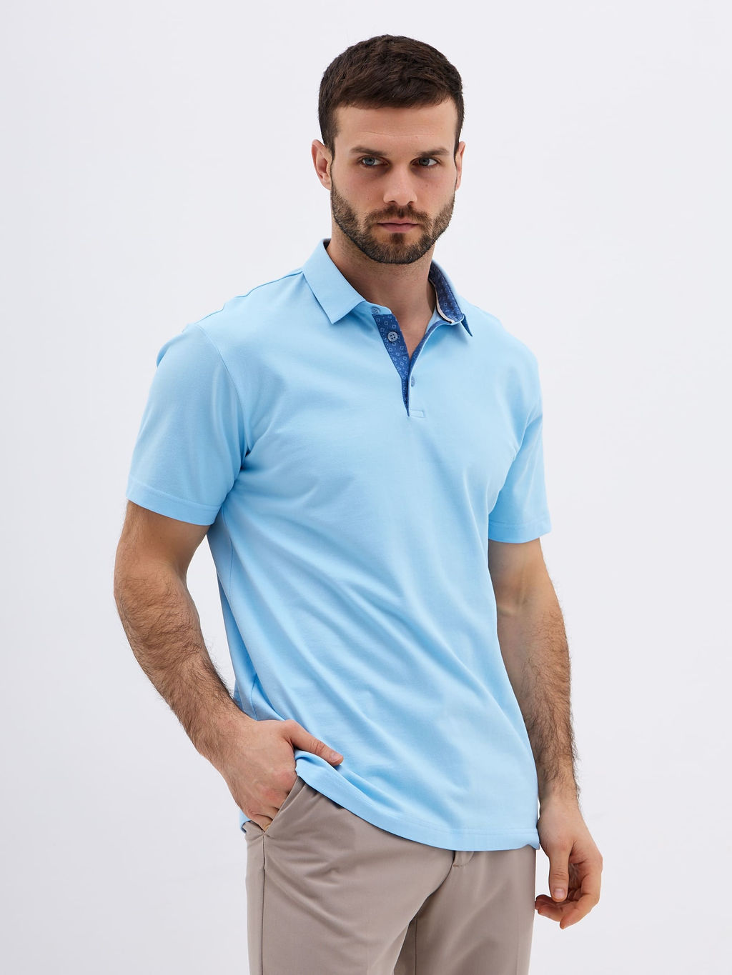 Джемпер мужской с воротником поло короткий рукав GREG G144-PO1246T-SAS201 (голубой)  фото 4