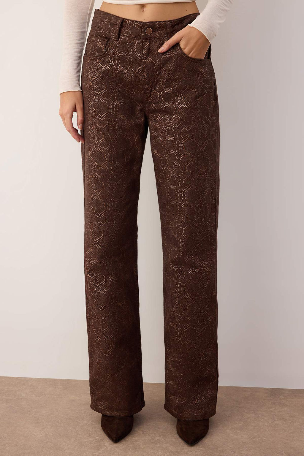 Kahverengi Y?lan Desenli Yuksek Bel Wide Leg Jeans TWOAW26JE00153