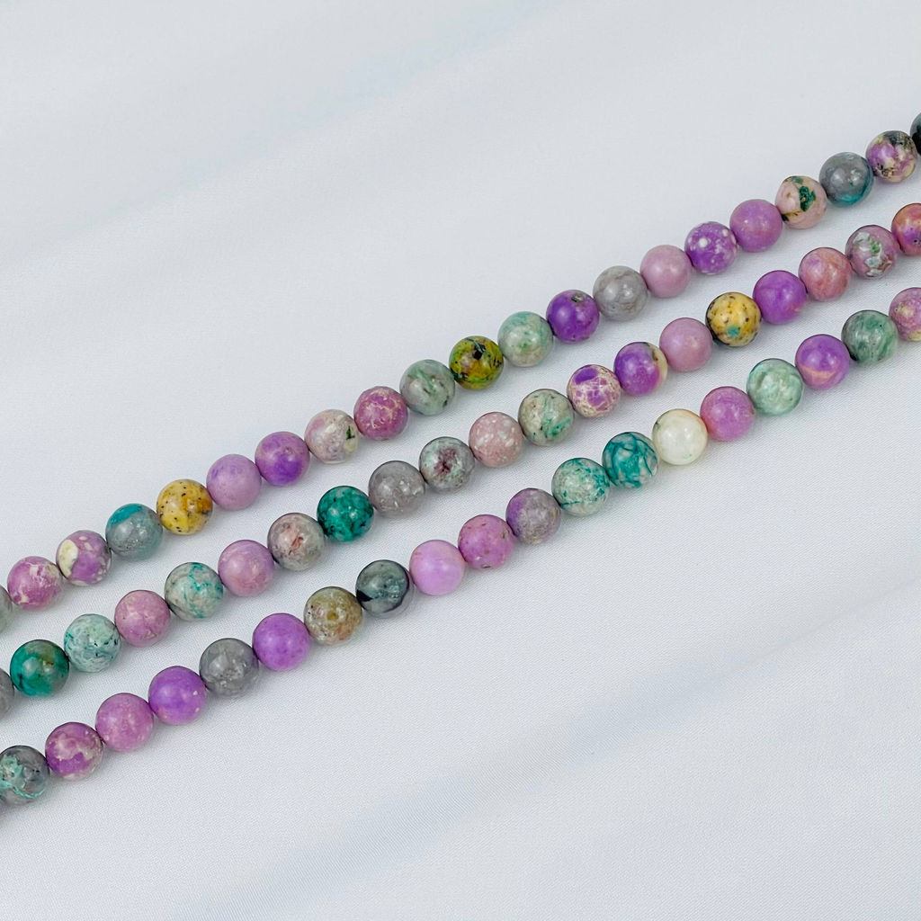 Бусины для украшений из Фосфосидерита и Варисцита (46 бусин) 39 см