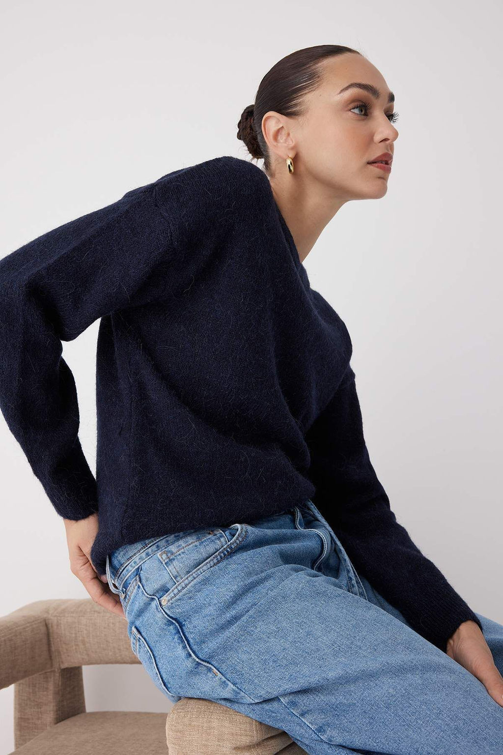More Sustainable Lacivert Alpaka Yun Kar?s?ml? Triko Kazak|TWOAW26KZ00001 - Trendyolmilla фото 3
