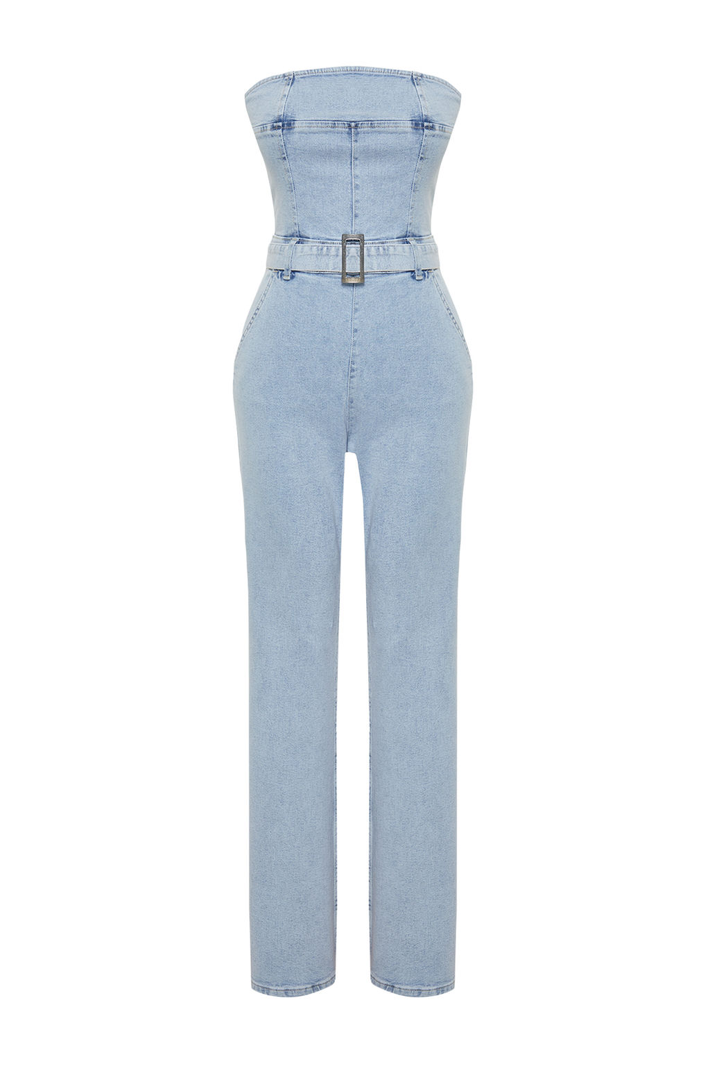 TRENDYOLMILLA Ac?k Mavi Kemerli Straplez Denim Tulum TWOSS24TU00023 фото 7