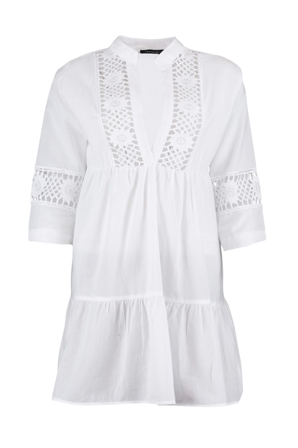 TRENDYOLMILLA Siyah Dokuma %100 Pamuk Dantelli Mini Plaj Elbisesi TBESS20EL0854  фото 17