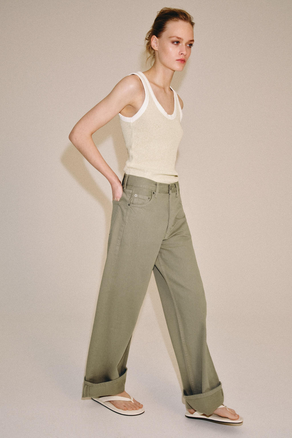 JEANS ZW COLLECTION BAGGY TIRO MEDIO / Khaki - Zara фото 6