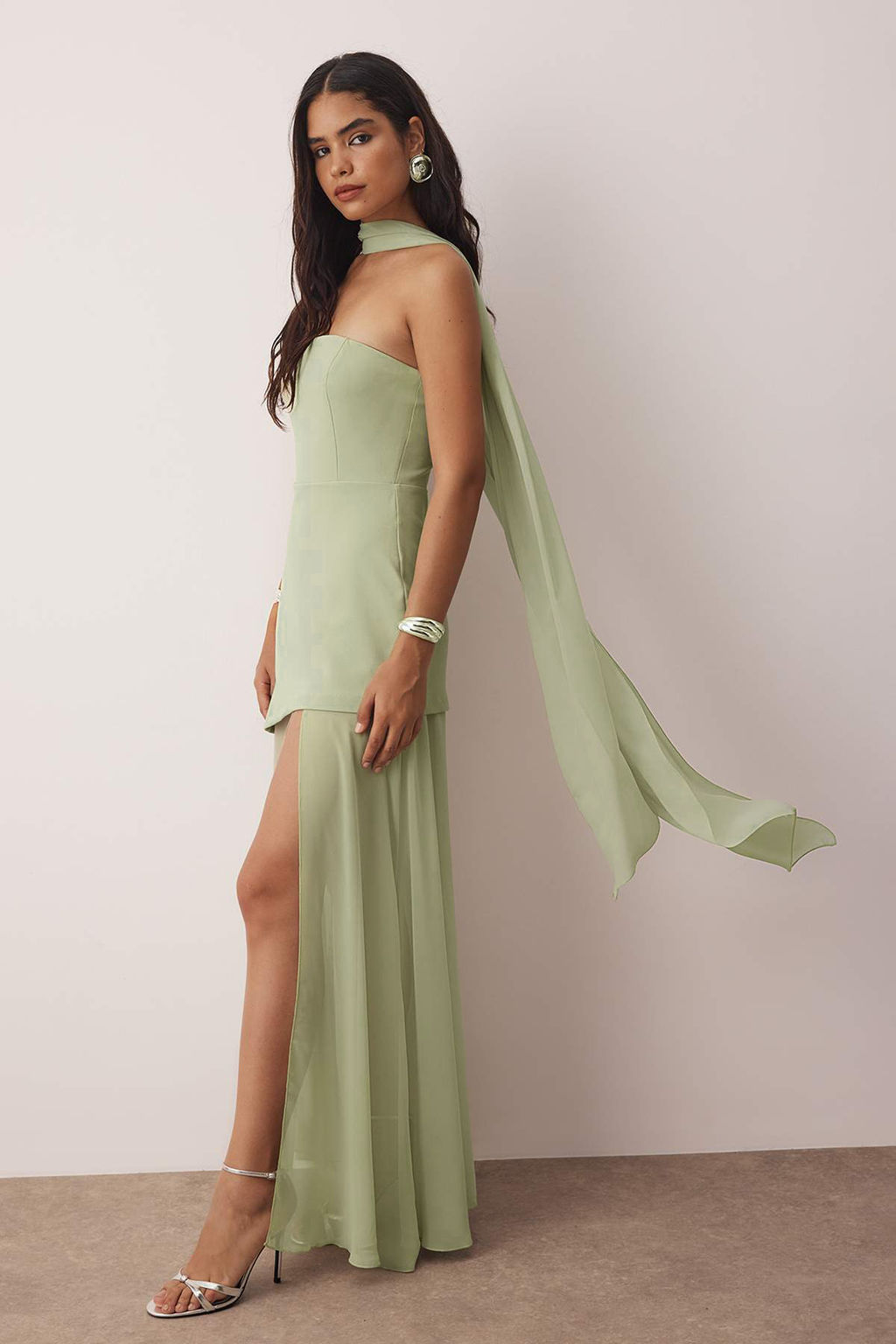 Mint Sal Detayl? Dokuma Maxi Abiye & Mezuniyet Elbisesi TPRSS25AE00188