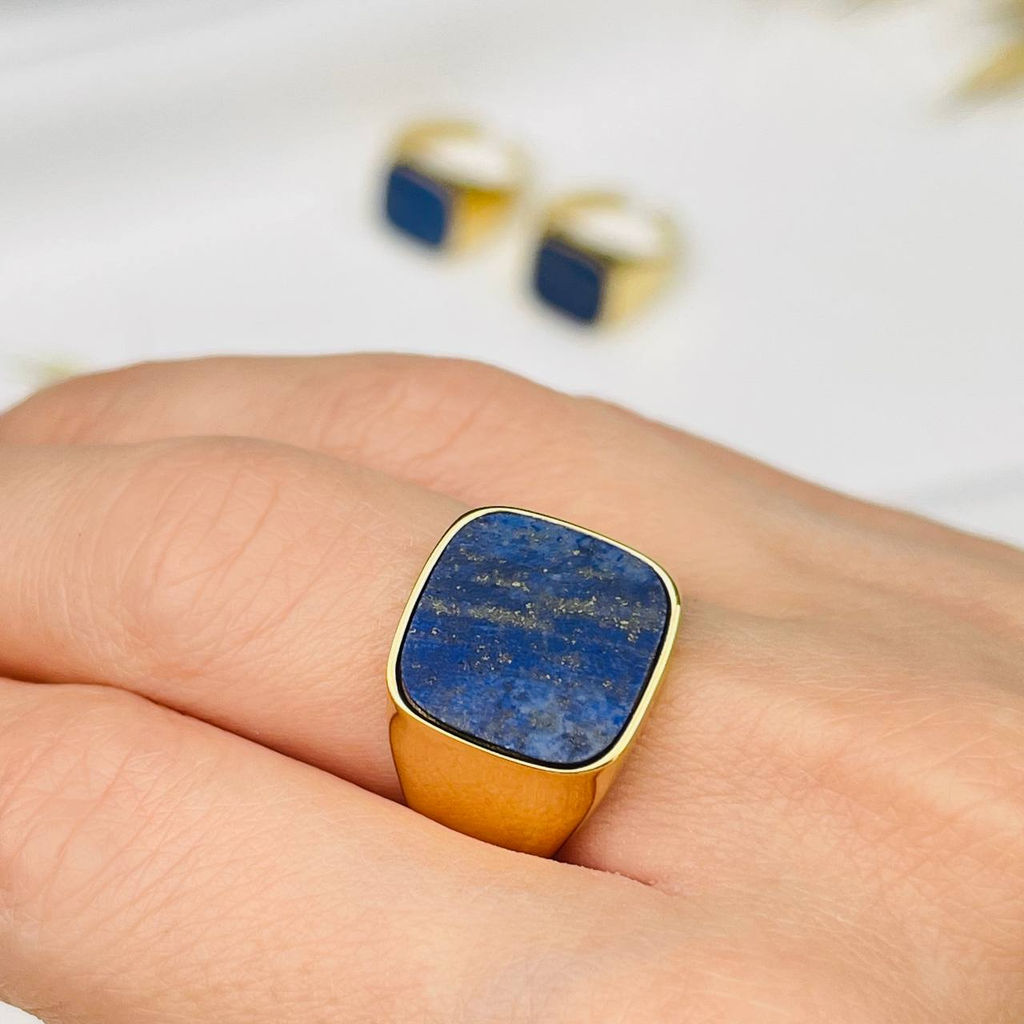 Кольцо регулируемое из хирургической стали с Лазуритом 17,5-18 р