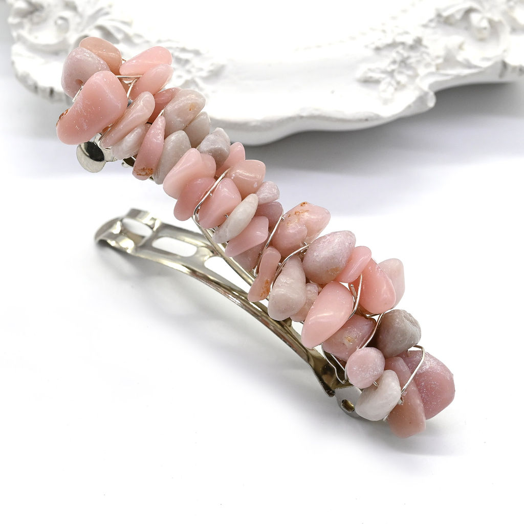 Заколка автомат для волос с опалом розовым 6*1,5*1,5см