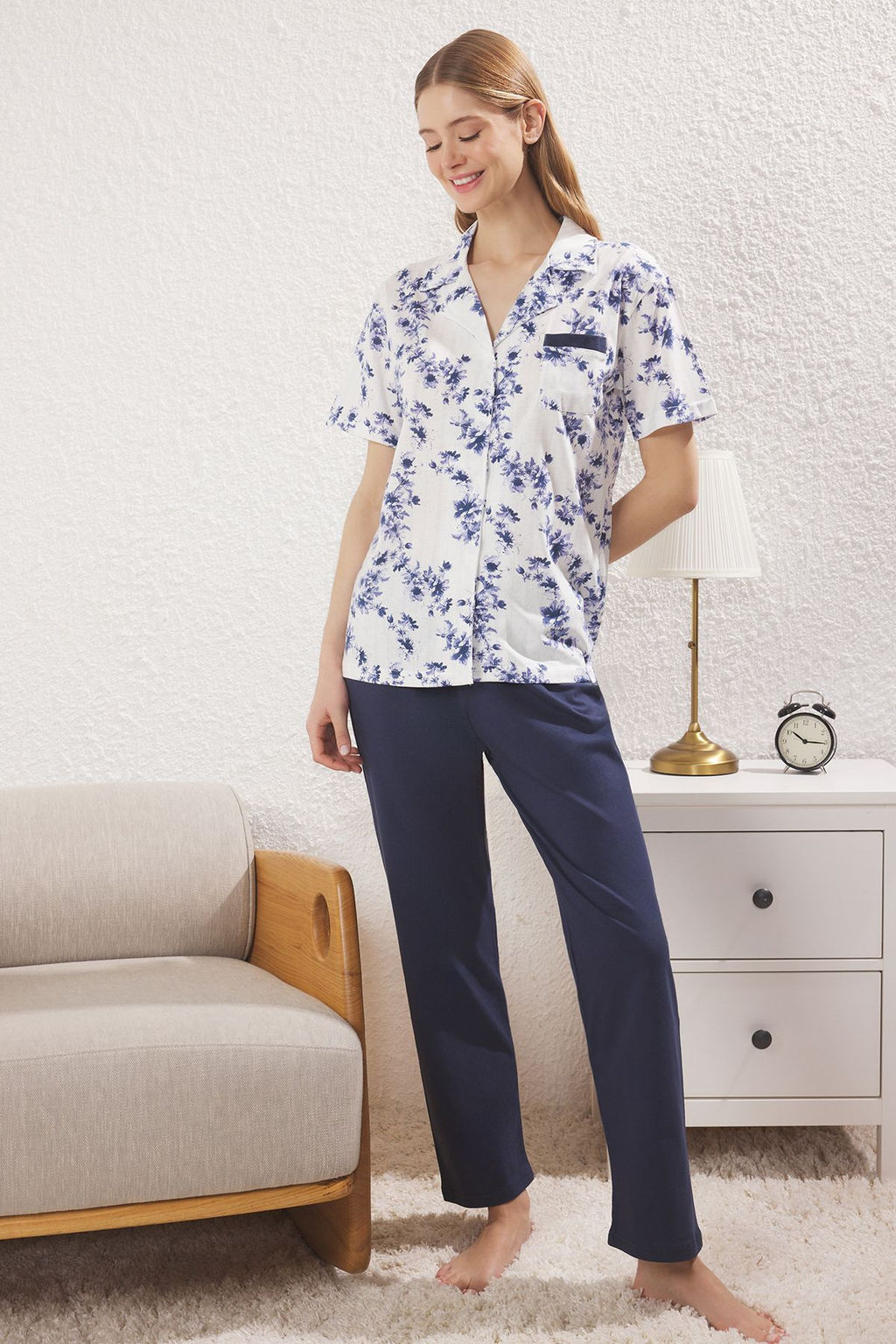 Trendyolmilla Cok Renkli Pamuklu Cicekli Cep Detayl? Orme Pijama Tak?m? THMSS25PT00384