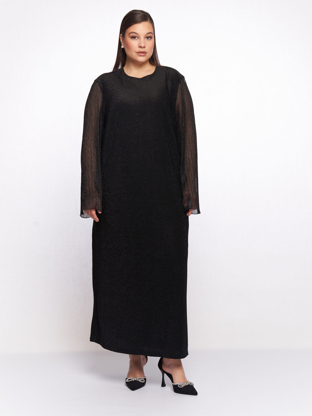 Платье с прозрачными рукавами PP51427BLK01