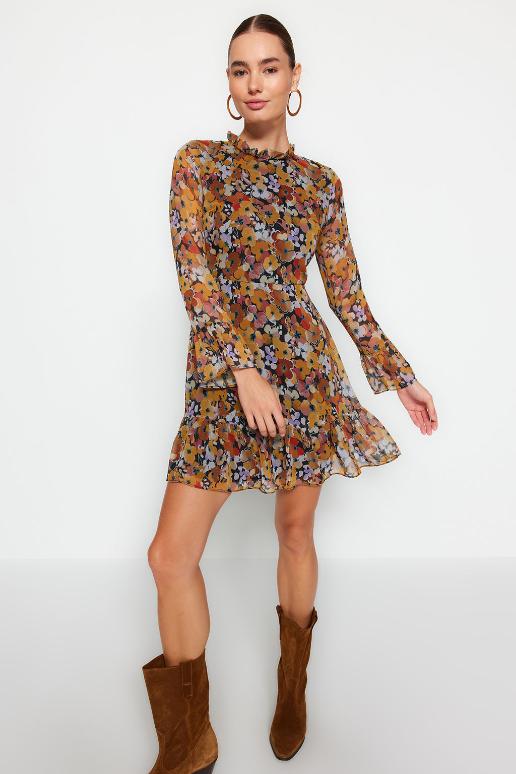 TRENDYOLMILLA Siyah Dik Yaka Dokuma Elbise TCLAW19LJ0076  фото 26