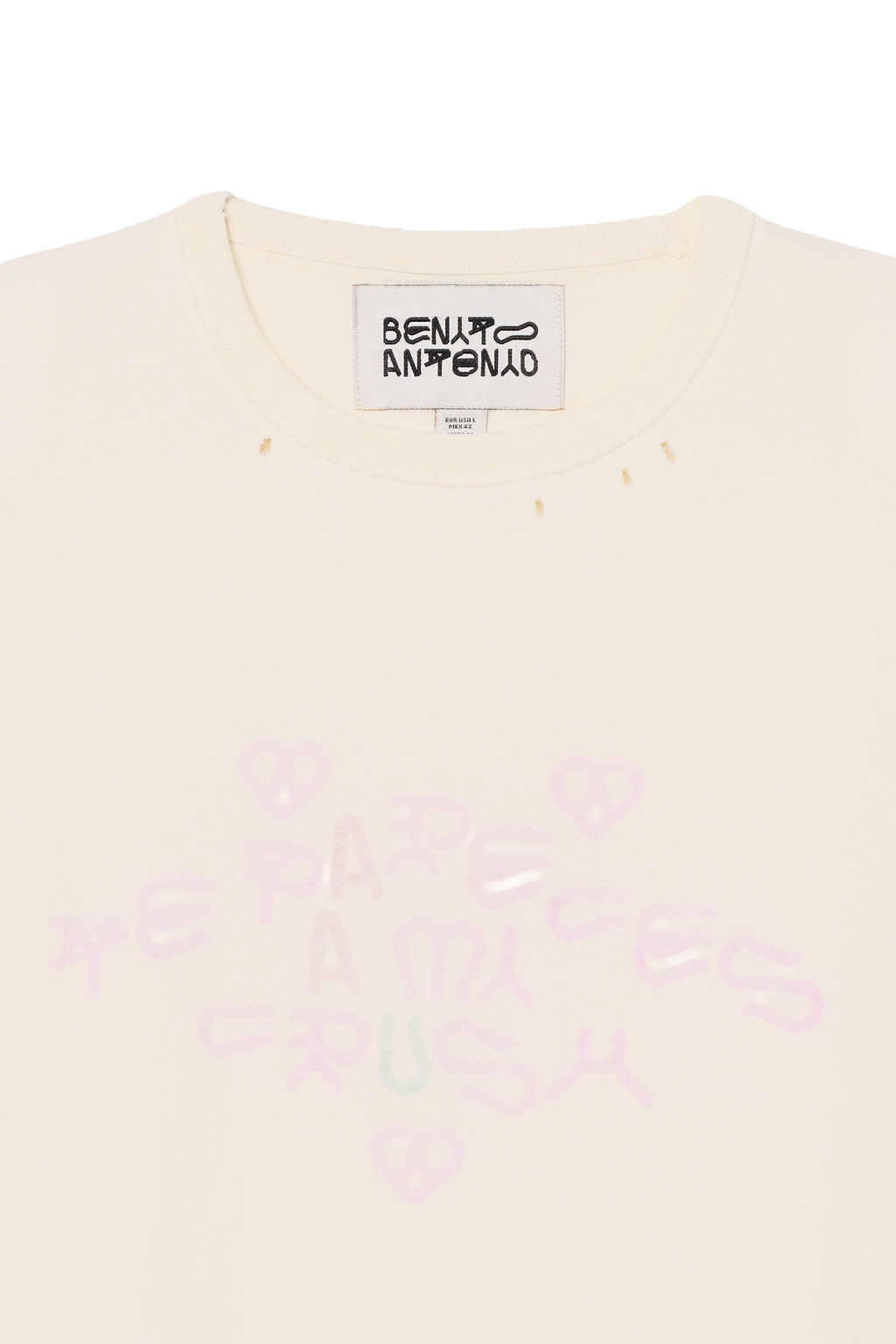 CAMISETA EFECTO REV?S TEXTO LAVADO CRUSH / Crema