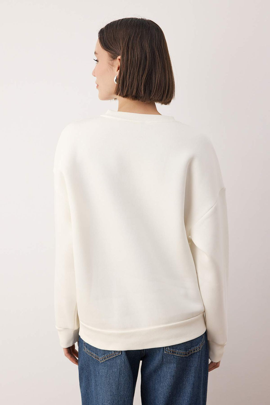 Teen Ekru Kal?n Ici Polarl? Cicek Nak?sl? Bisiklet Yaka Oversize Orme Sweatshirt TWOAW26SW00154 - Trendyolmilla фото 4