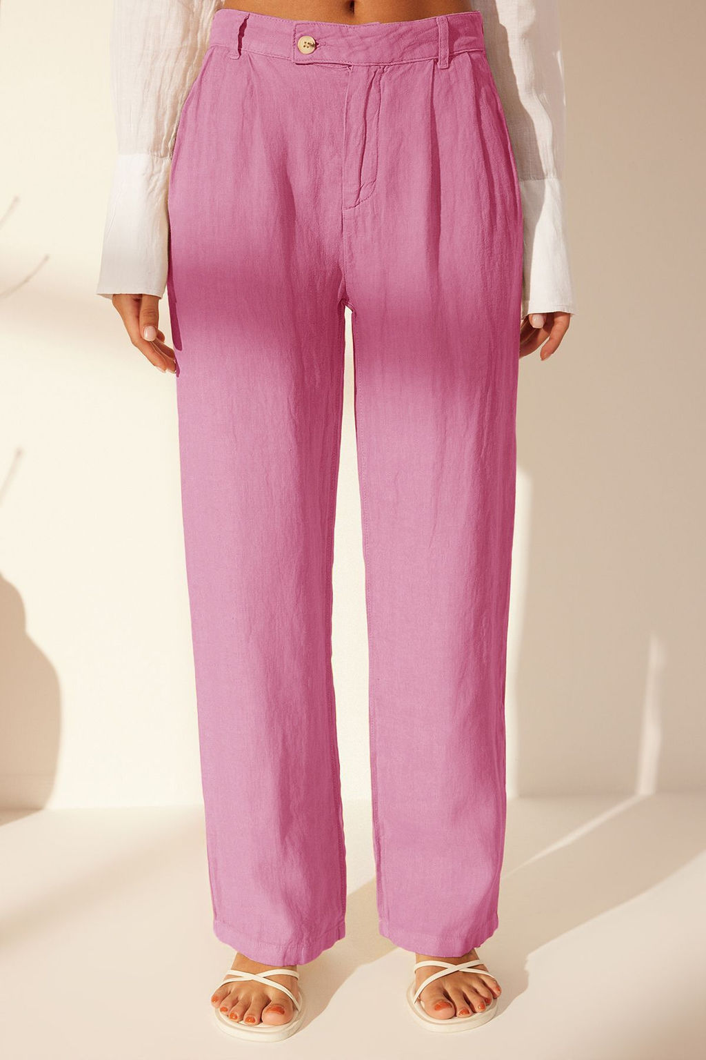 Gul Kurusu %100 Keten Pileli Yuksek Bel Wide Leg Pantolon TWOSS24JE00245 - Trendyolmilla фото 8