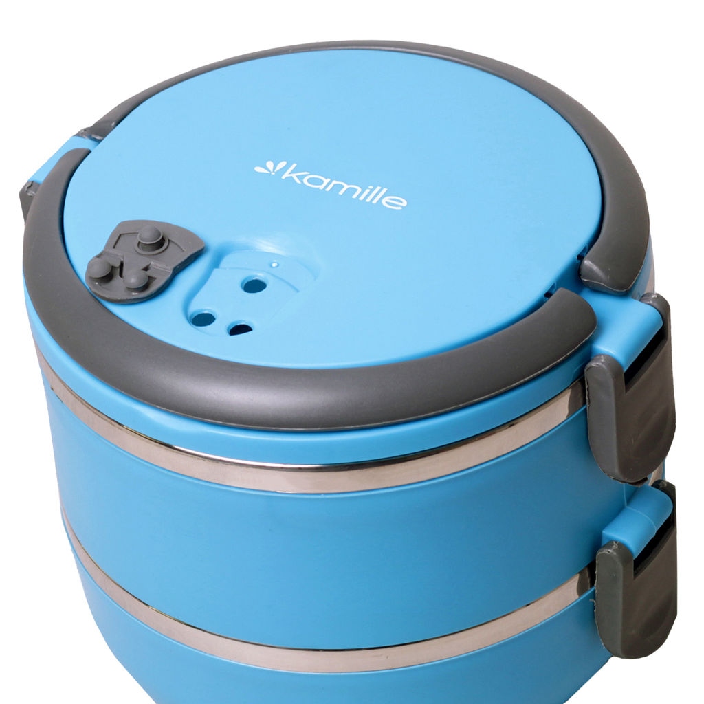 Ланч-бокс двойной 1400 мл 16,5*15*13,5 см пласт. корпус, внутр емкость нерж, арт. 2106