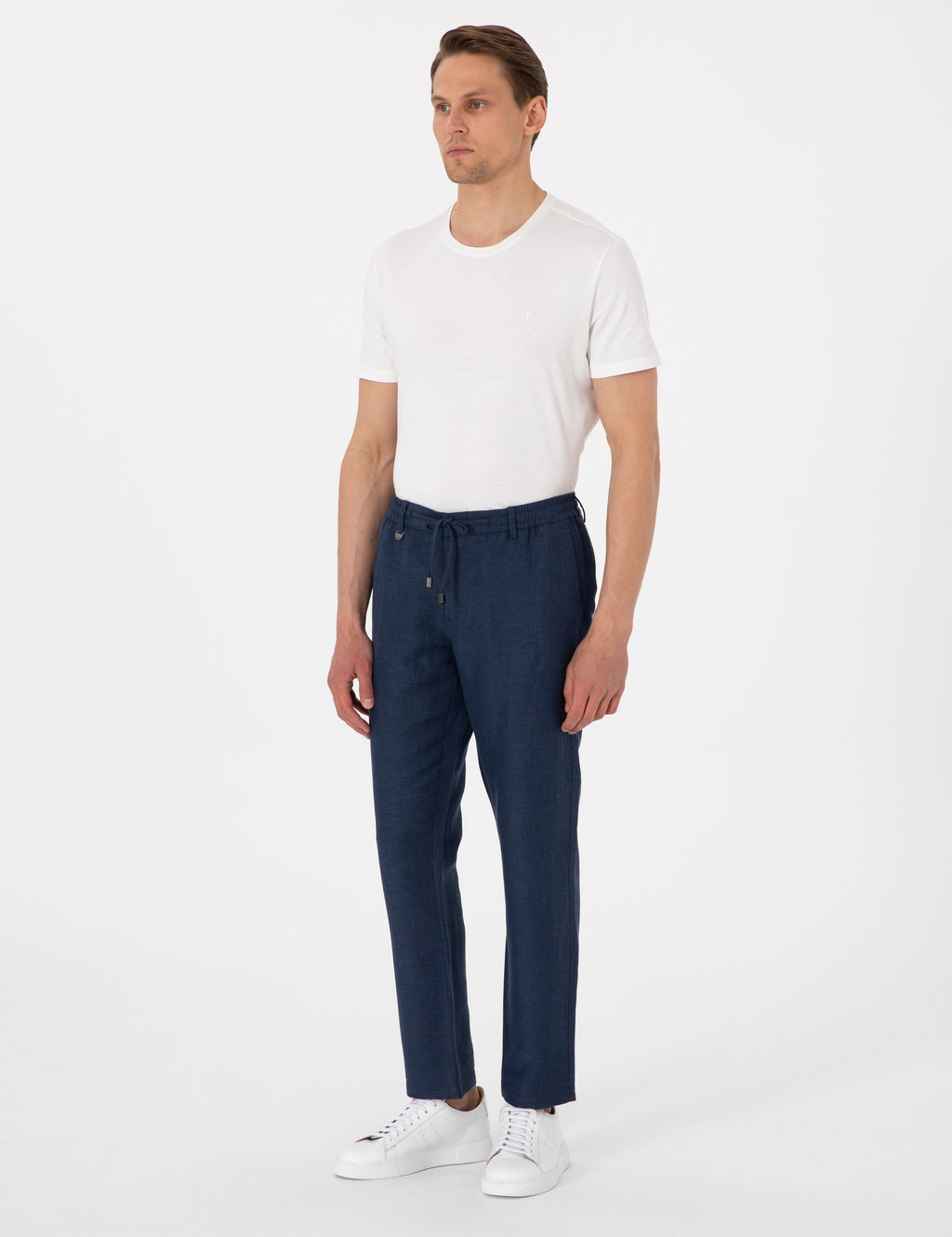 Lacivert Slim Fit Keten Kar___ml_ Pantolon
