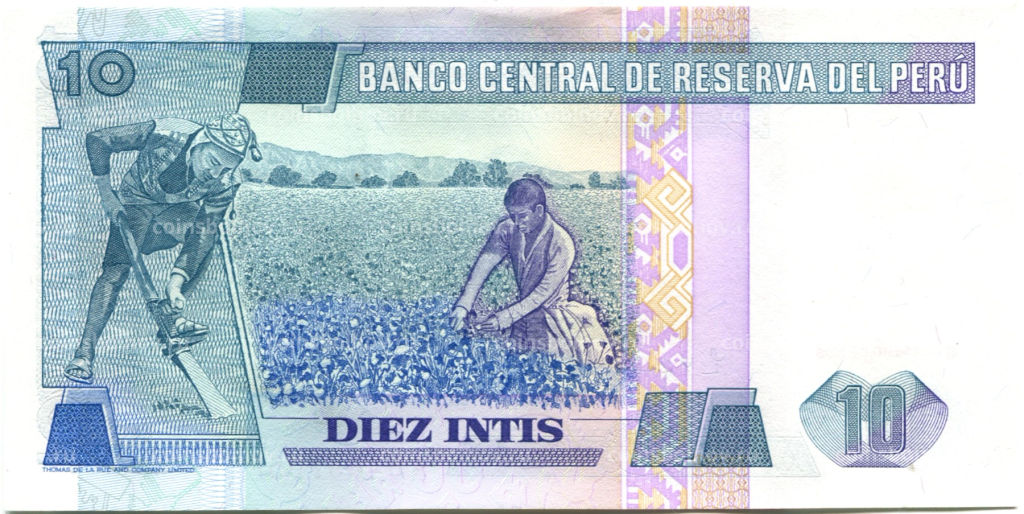Банкнота 10 инти 1986 года Перу
