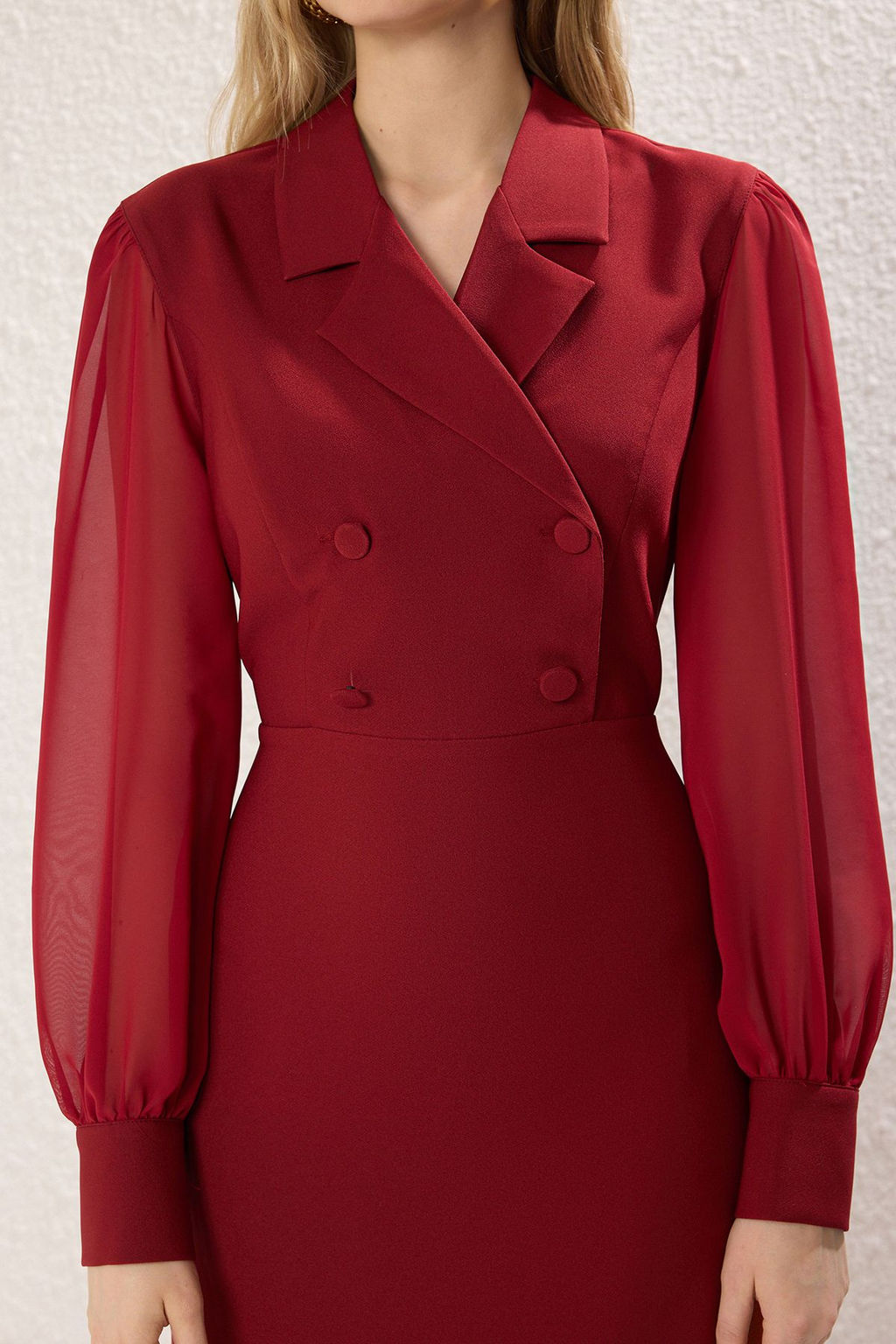 TRENDYOLMILLA Siyah Vucudu Saran Sifon Kol Detayl? Midi Dokuma Elbise TWOAW25EL00137  фото 8