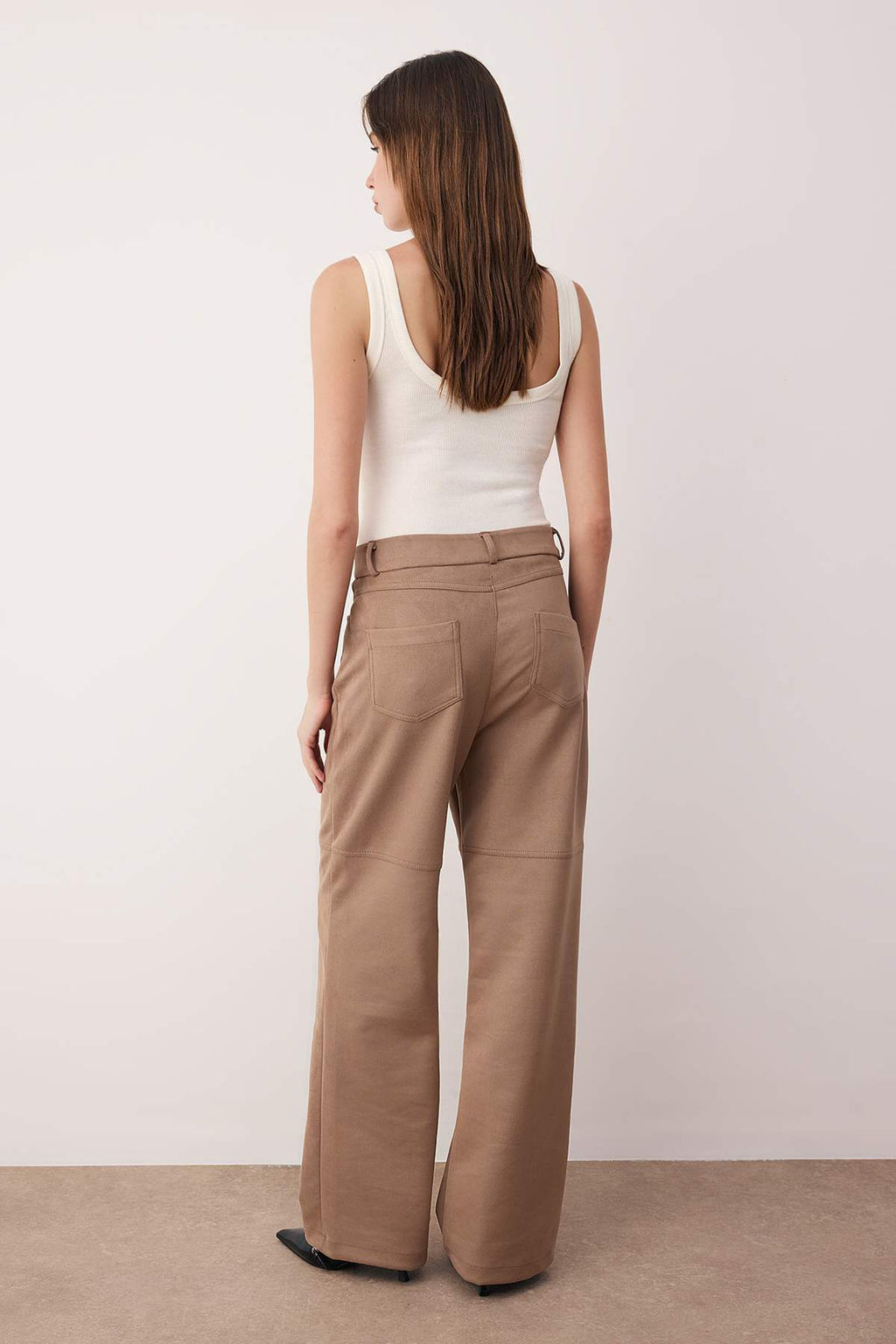 Vizon Yuksek Bel Dikis Detayl? Suet Pantolon TWOAW26PL00080 - Trendyolmilla фото 4