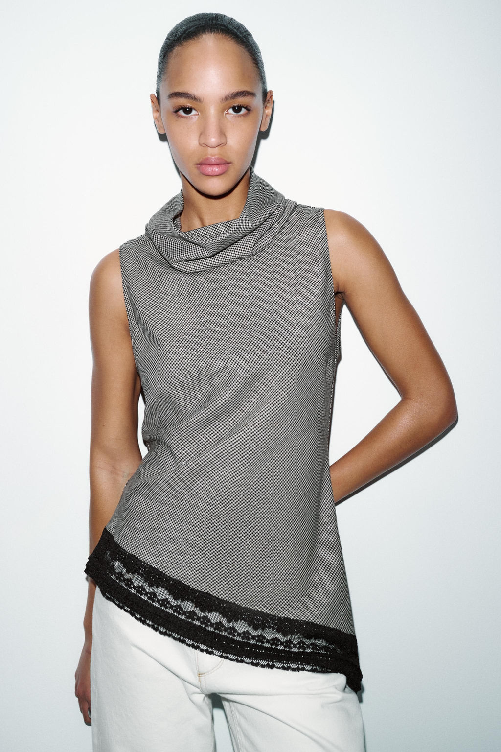 ASYMMETRIC HOUNDSTOOTH HEM LACE TOP - Zara фото 20