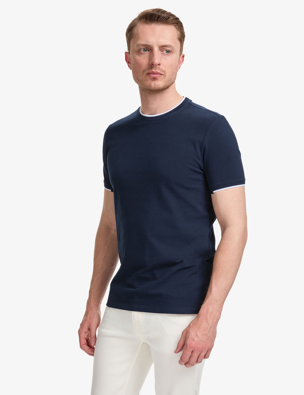 Lacivert Slim Fit %100 Pamuk Bisiklet Yaka Ti__rt