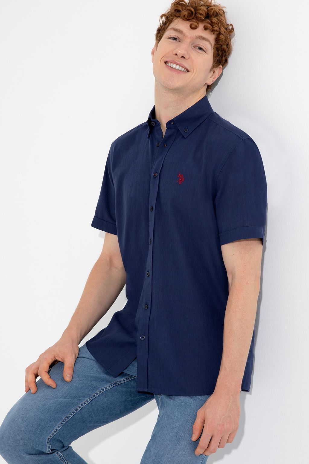 U. S. Polo Assn Мужская темно-синяя рубашка с коротким рукавом - U.s. polo assn фото 2