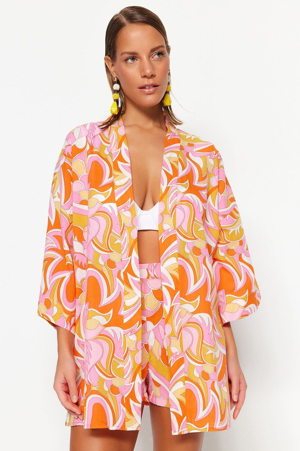 Soyut Desenli Dokuma %100 Pamuk Plaj Kimono&Kaftan TBESS23KM00040 - Trendyolmilla фото 2